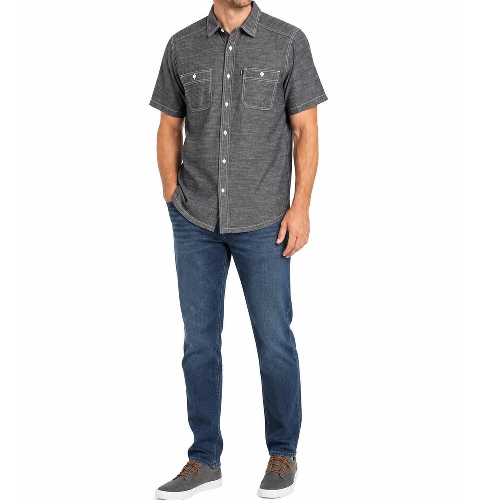 KAVU Button Down Shirt Men Size S Grey Short Sleeve Casual Classic